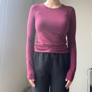 Theory Magenta Long Sleeve Crewneck Shirt